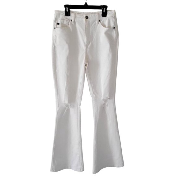 KanCan Women's White Mid Rise Distressed Flare Jeans Petite 9/28 - Picture 2 of 7